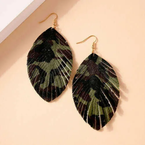 Animal Print Feather Dangling Earrings