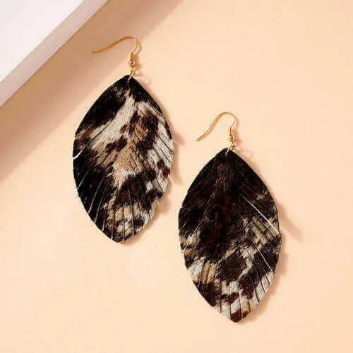 Animal Print Feather Dangling Earrings