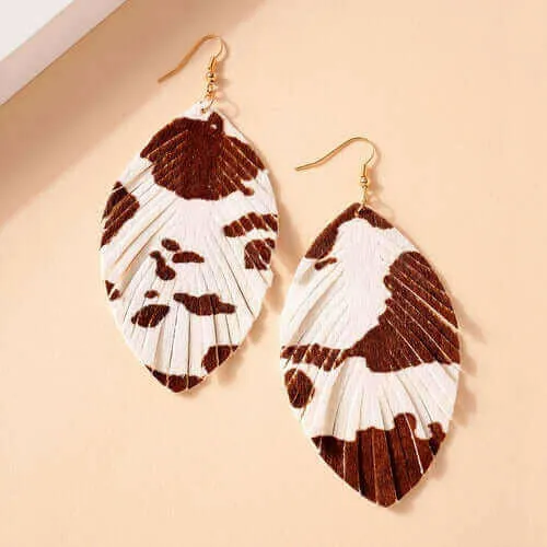 Animal Print Feather Dangling Earrings