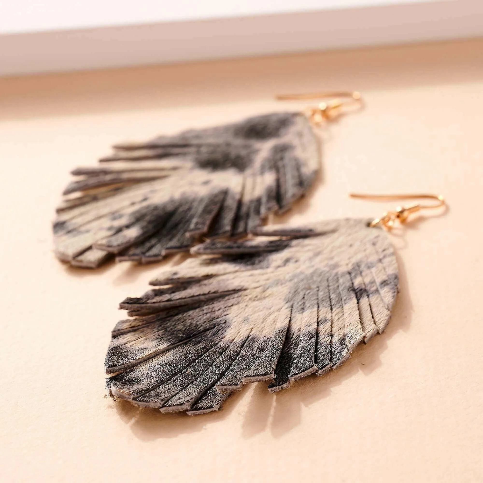 Animal Print Feather Dangling Earrings