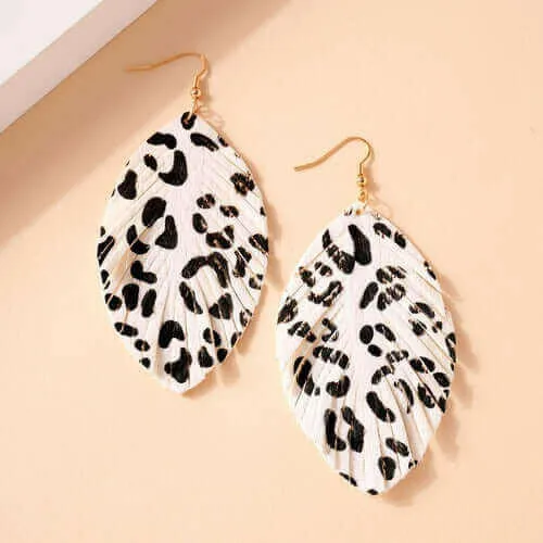 Animal Print Feather Dangling Earrings