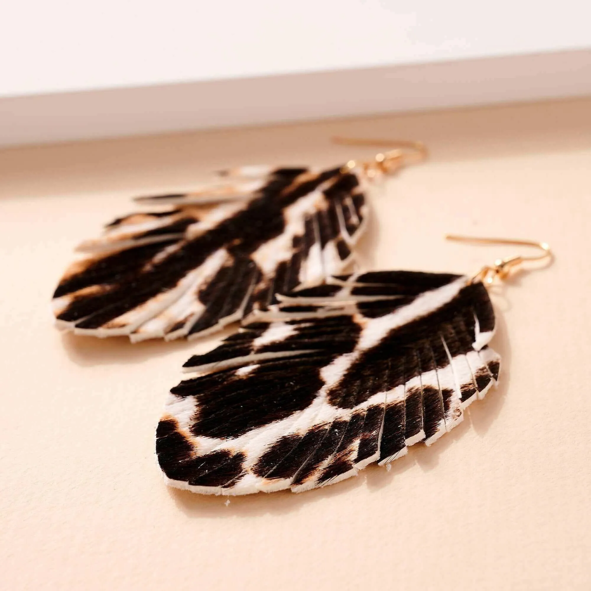 Animal Print Feather Dangling Earrings