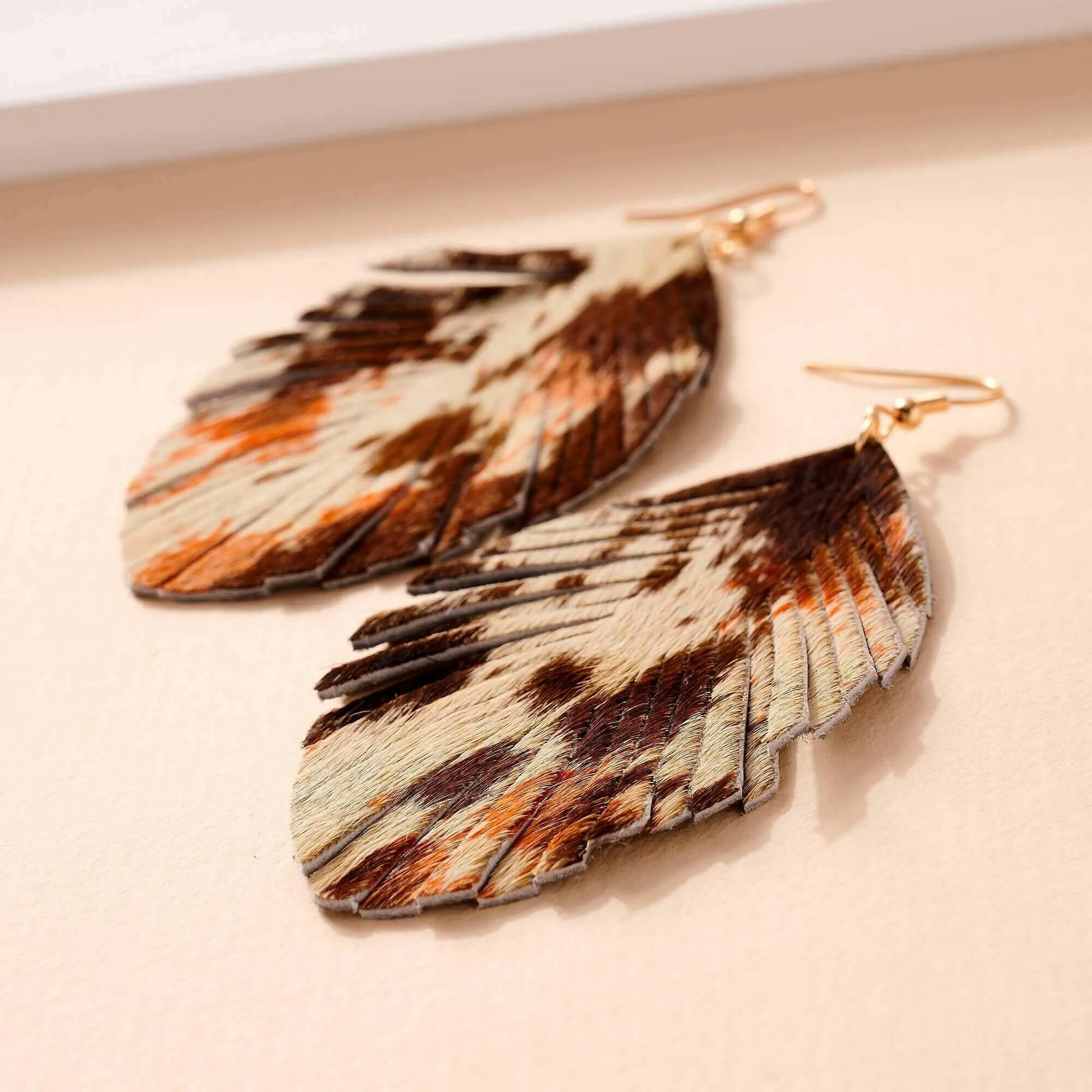 Animal Print Feather Dangling Earrings