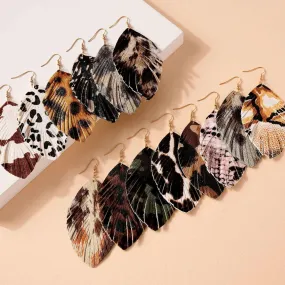 Animal Print Feather Dangling Earrings