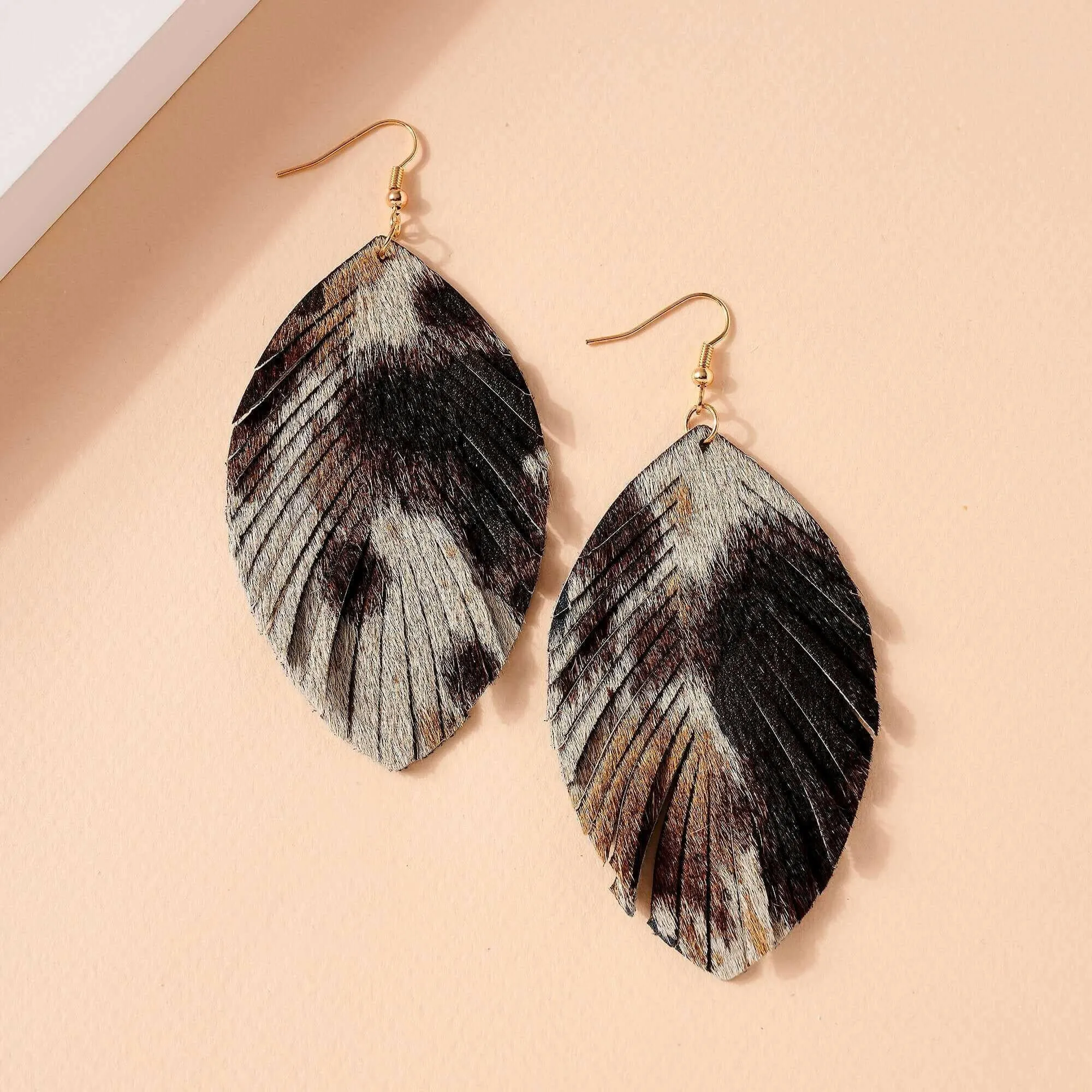 Animal Print Feather Dangling Earrings