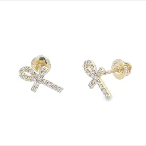 Ankh Cross Diamond Earrings .19cttw 10K Gold