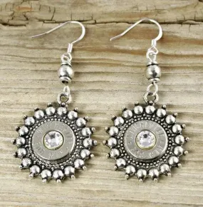 Antique Silver Sunshine Dangle Bullet Earrings, 30-06 Nickel