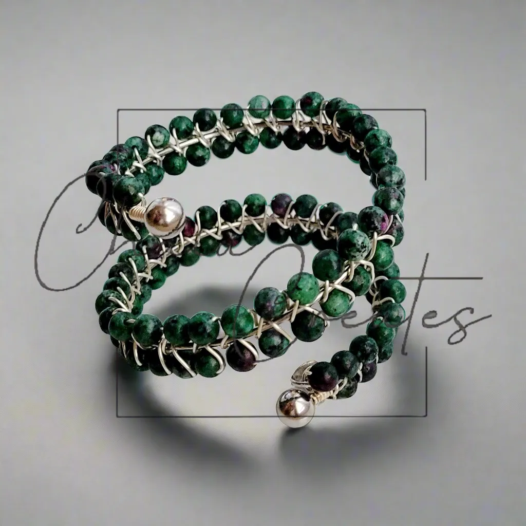 Anyolite Ruby-in-Zoisite Wire Woven Bangle Cuff Bracelet