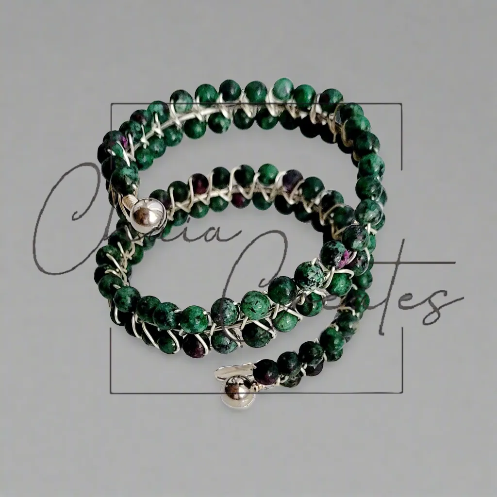 Anyolite Ruby-in-Zoisite Wire Woven Bangle Cuff Bracelet