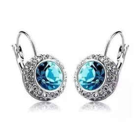 Aqua Blue on White Gold Bezel Set IOBI Crystals earrings For Woman