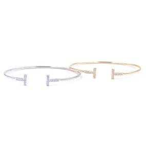 Ashley Gold Stainless Steel Gold Plated CZ T Design Bangle Bracelet