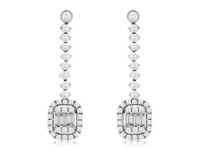 Baguette and Round Diamond Dangle Earrings