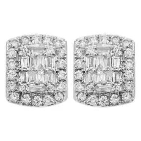 Baguette Rectangle Diamond Earrings .94cttw 10K White Gold