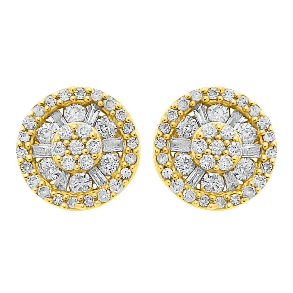 Baguette Wheel Diamond Earrings 1.00cttw 10K Yellow Gold