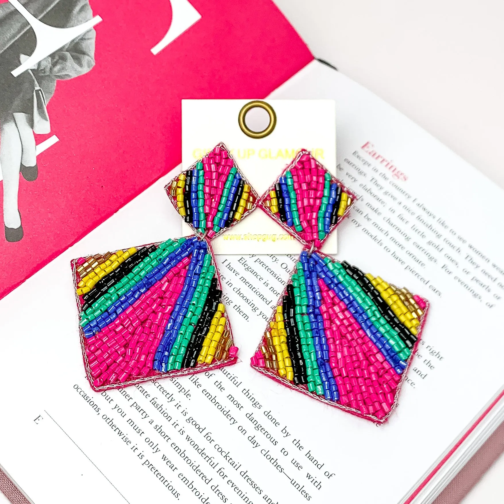 Beaded Double Diamond Striped Earrings in Multicolor