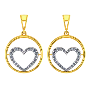 Beautiful 18k Diamond Circular Earrings With A Heart Shape Design In It