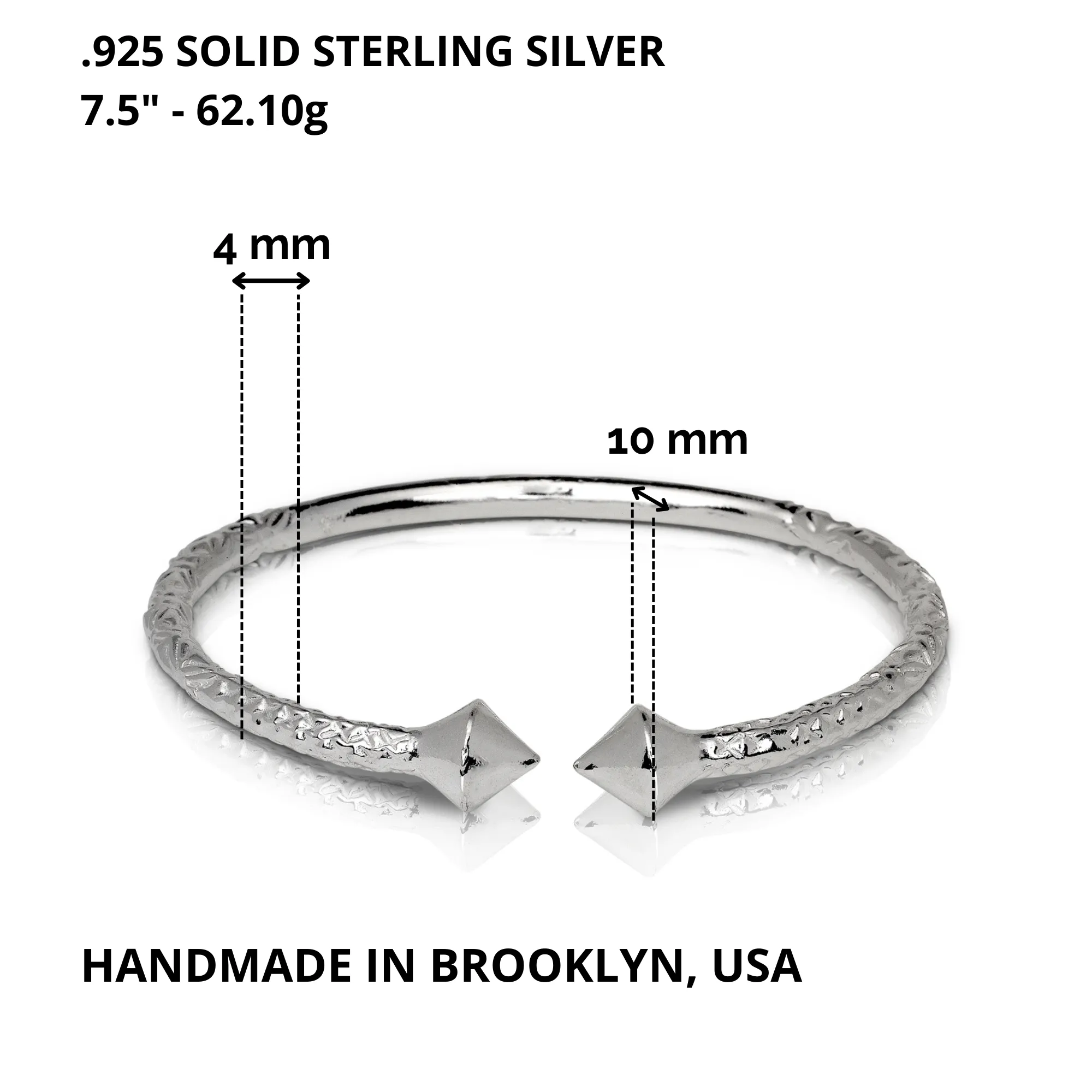 Better Jewelry Thick Pyramid Ends .925 Sterling Silver West Indian Bangle, 1 piece