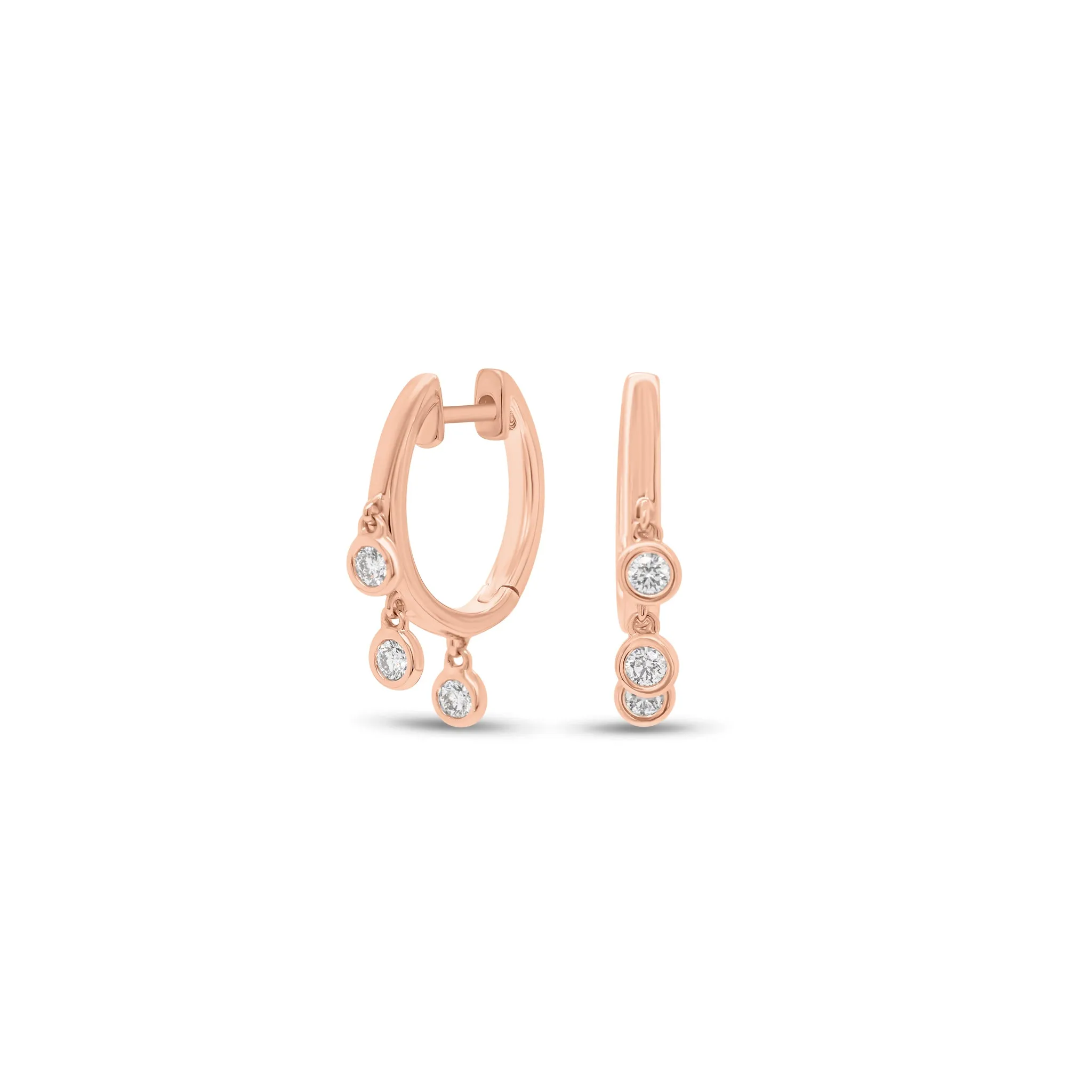 Bezel-Set Diamond Dangle Huggie Earrings