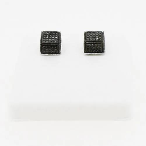 Black Diamond Cube Earrings .44ct Micro Pave .925 Sterling Silver