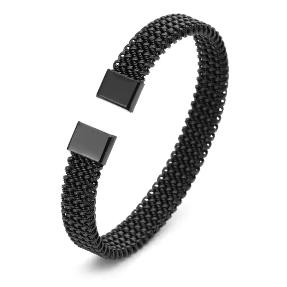 Black Plated Twisted Stainless Steel Cuff Bracelet For Men