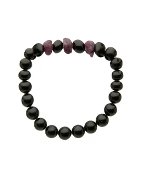 Black Tourmaline and Raw Ruby Beaded Bracelet