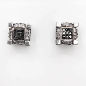 Black/White 3D Cube Diamond .29cttw Earrings .925 Sterling Silver