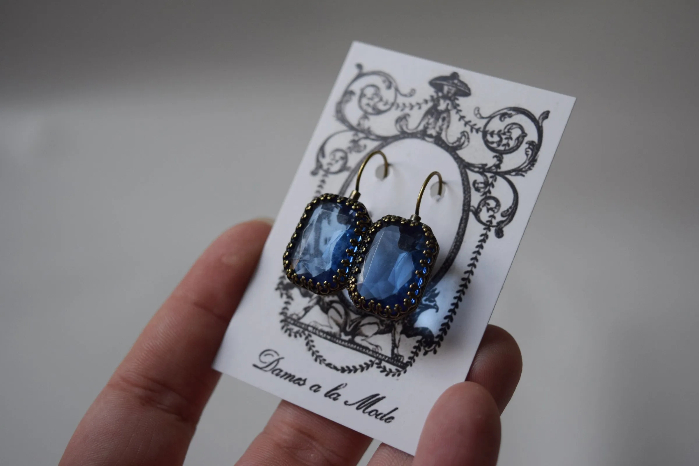 Blue Crystal Crown Earrings