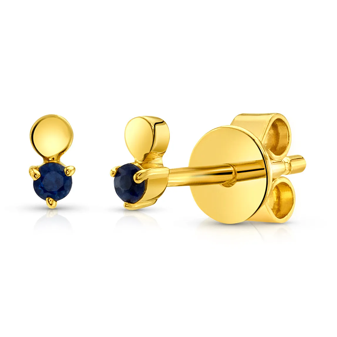 BLUE SAPPHIRE AND GOLD DISC STUDS, 14kt GOLD