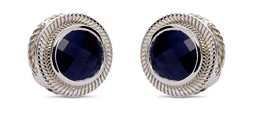 Blue Sapphire Platinum over Silver Post Earrings