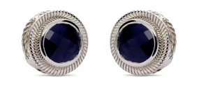 Blue Sapphire Platinum over Silver Post Earrings