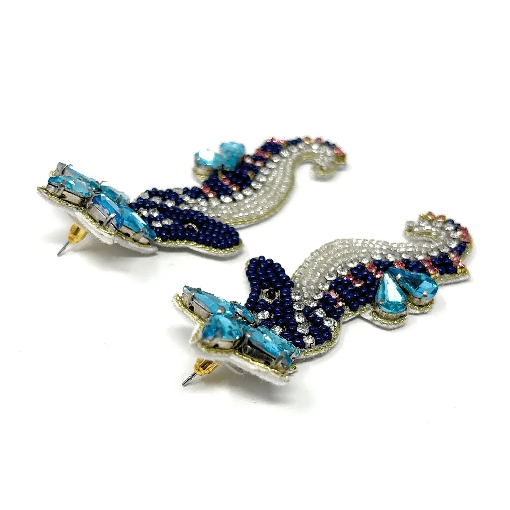 Blue Seahorse Beaded Earrings