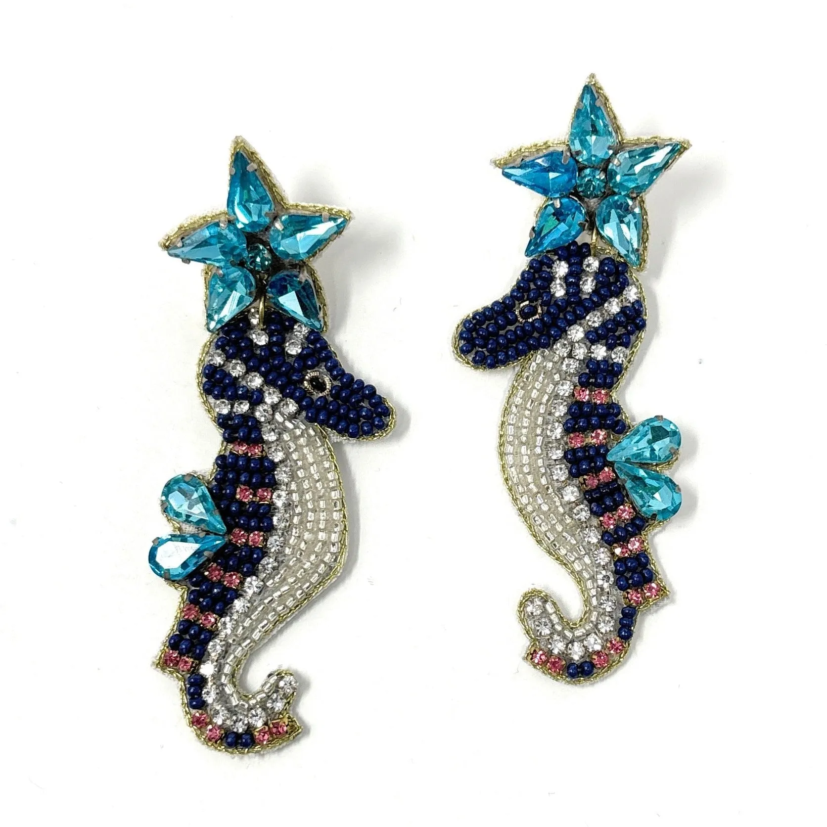 Blue Seahorse Beaded Earrings