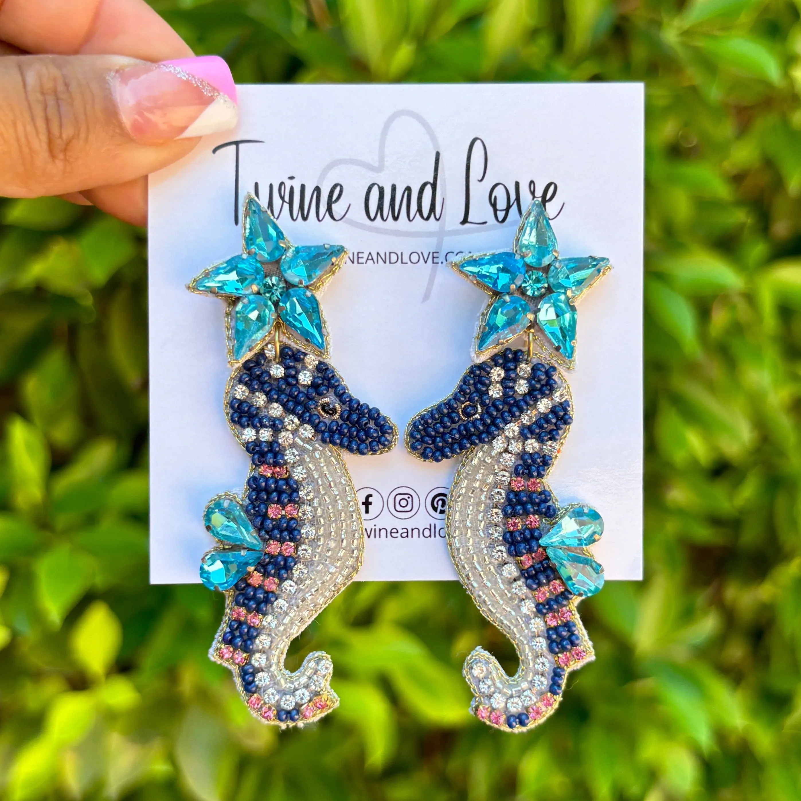 Blue Seahorse Beaded Earrings