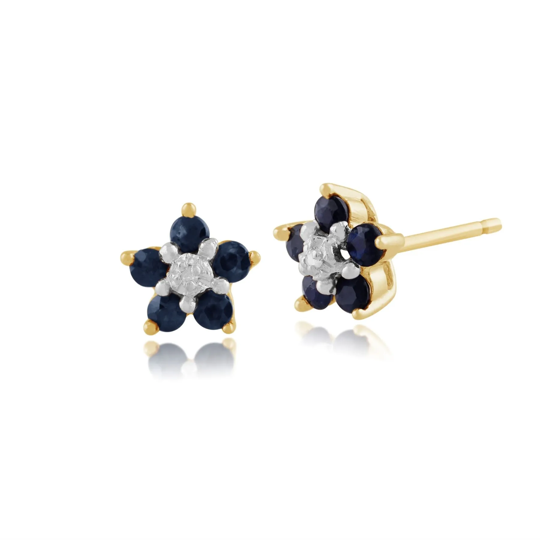 Blumenmuster Saphir & Diamant Ohrstecker in 9ct Gelb Gold