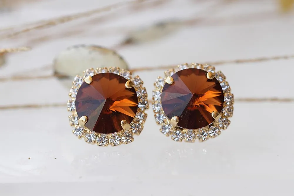 BROWN STUD EARRINGS