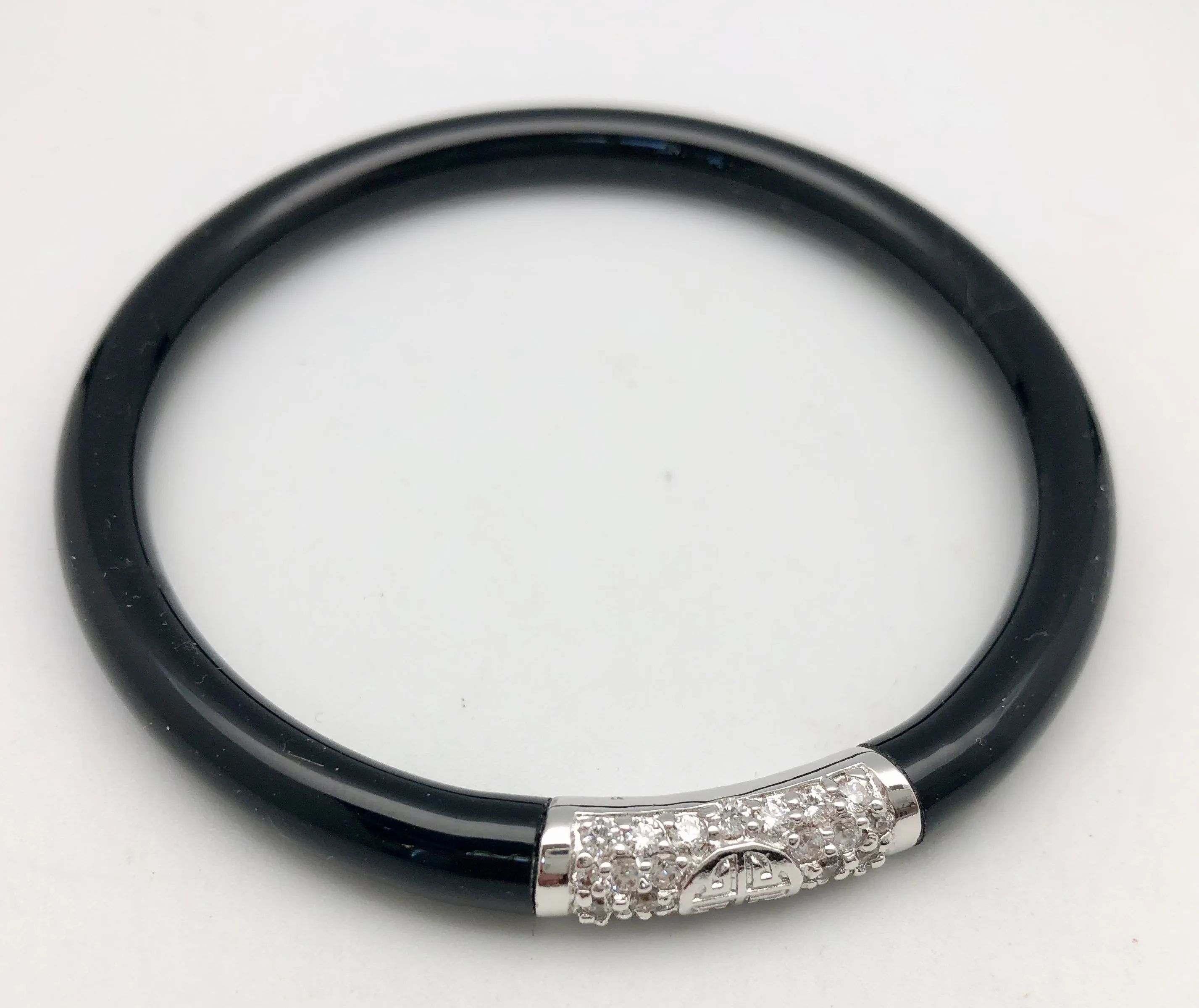 BuDhaGirl Black and Silver All Weather Buddhist Prayer Bangle Bracelet