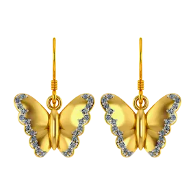 Butterfly Themed Gold And Diamond Earrings