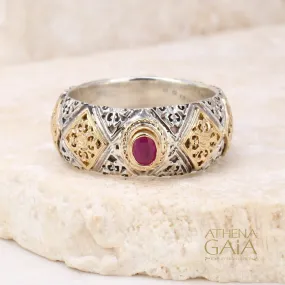 Byzantine Checker Band Ring with Ruby