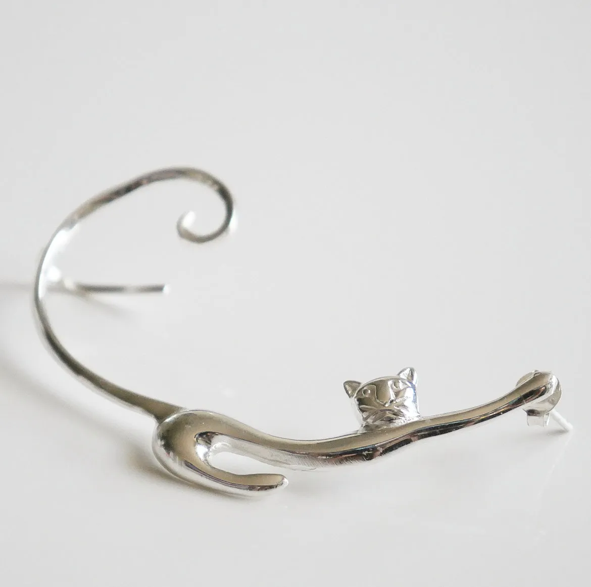 Cat On the Ear Cuff Earrings 925 Sterling Silver Long Ear Cuffs