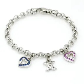 Charles Krypell Sapphire Diamond Charm Bracelet - 18k White Gold - Pink and Blue