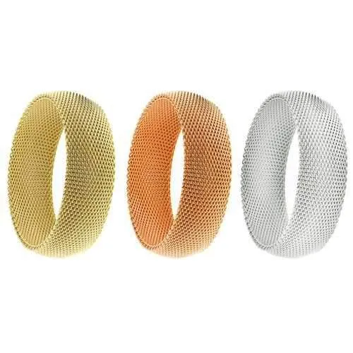 CHERISH Mesh Bangle Trio Of Gold Rose Gold Silver In 3 Sizes