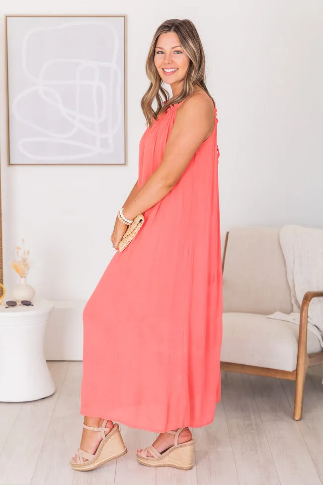 Choose Fate Coral High Neck Midi Dress FINAL SALE