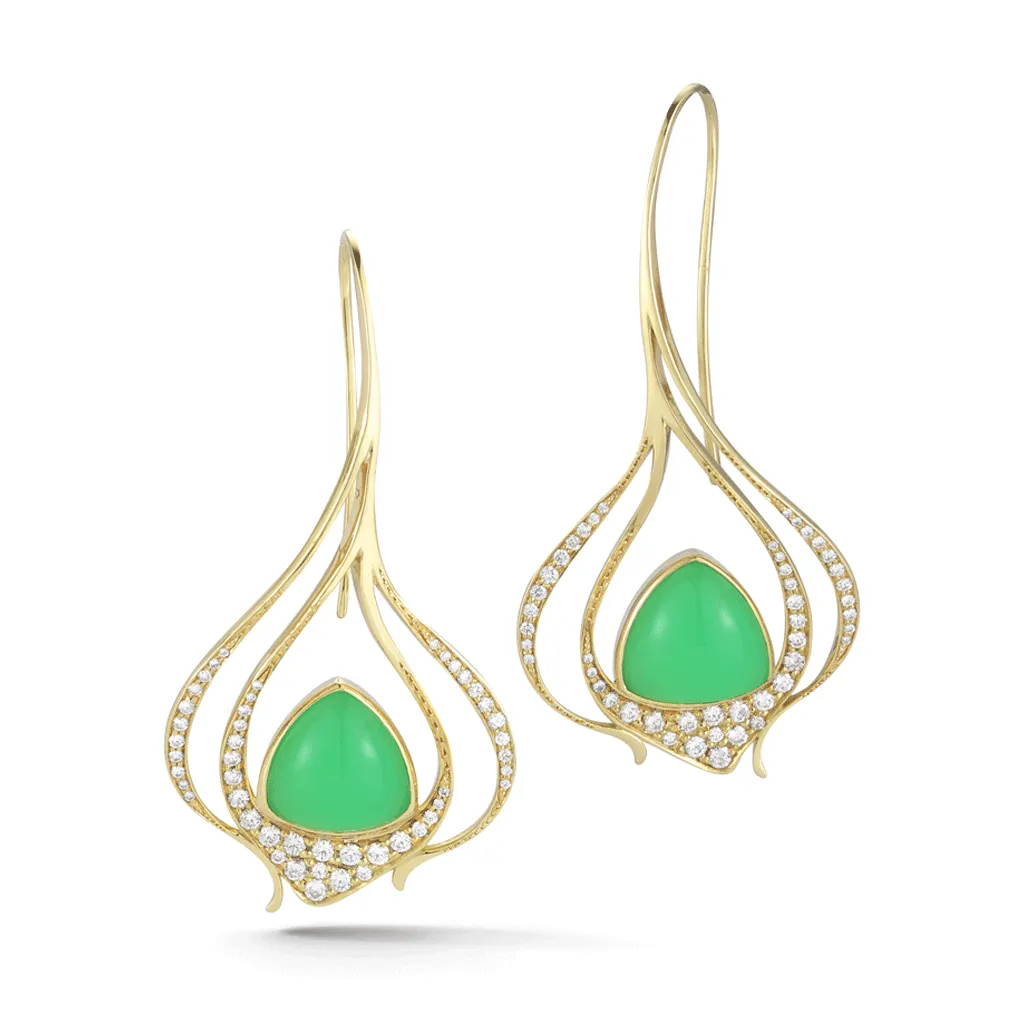 Chrysoprase, Diamond and Yellow Gold Drop Silhouette Earrings