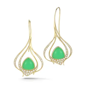 Chrysoprase, Diamond and Yellow Gold Drop Silhouette Earrings