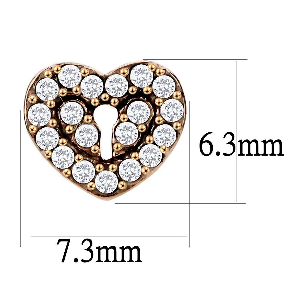 CJ085 Wholesale Women's Stainless Steel IP Rose Gold AAA Grade CZ Clear Lock Heart Earrings