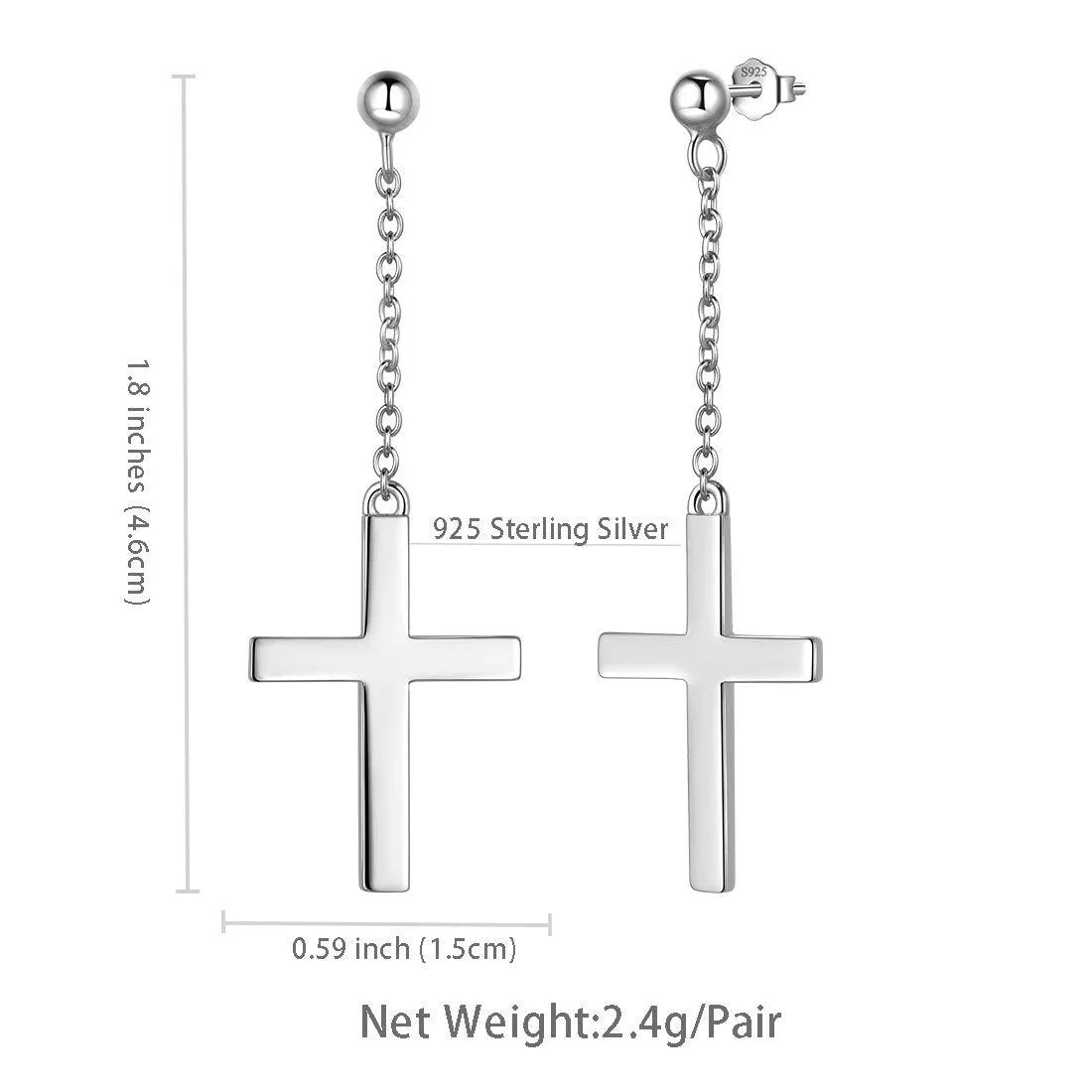 Classic Cross Dangle Earrings Women Mens Jewelry Sterling Silver