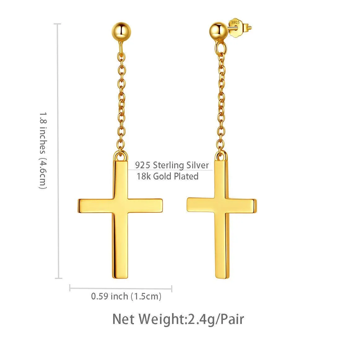 Classic Cross Dangle Earrings Women Mens Jewelry Sterling Silver