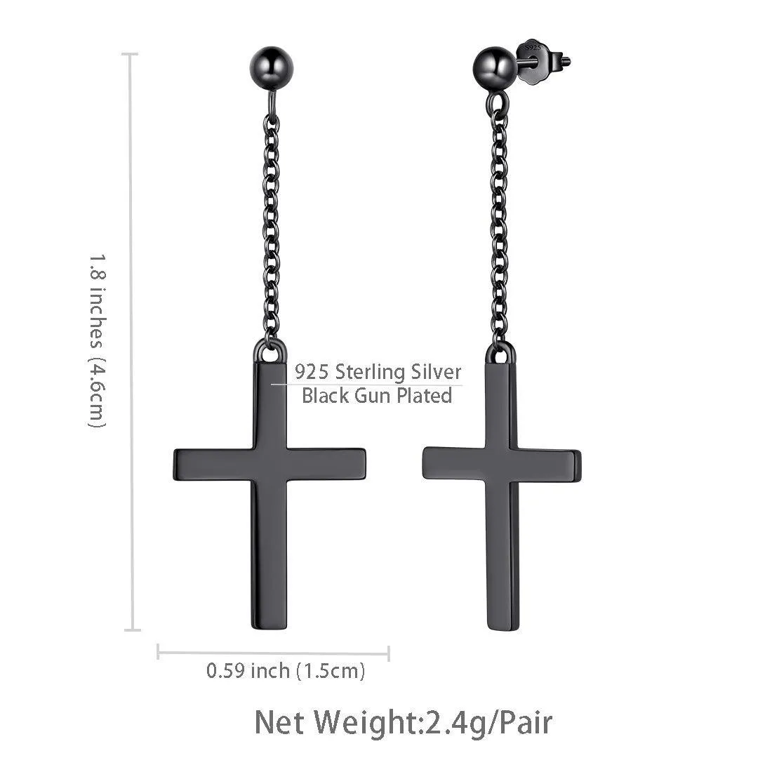 Classic Cross Dangle Earrings Women Mens Jewelry Sterling Silver