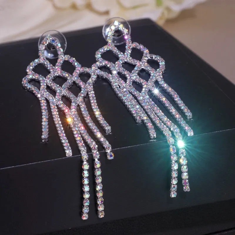 Classic Ladies Crystal Fashion Tassel Rhinestone Drop Dangle Earrings Party Jewelry