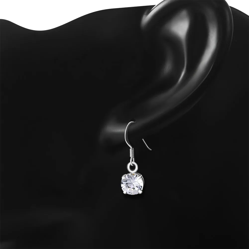 Clear CZ Round Sterling Silver Dangling Earrings